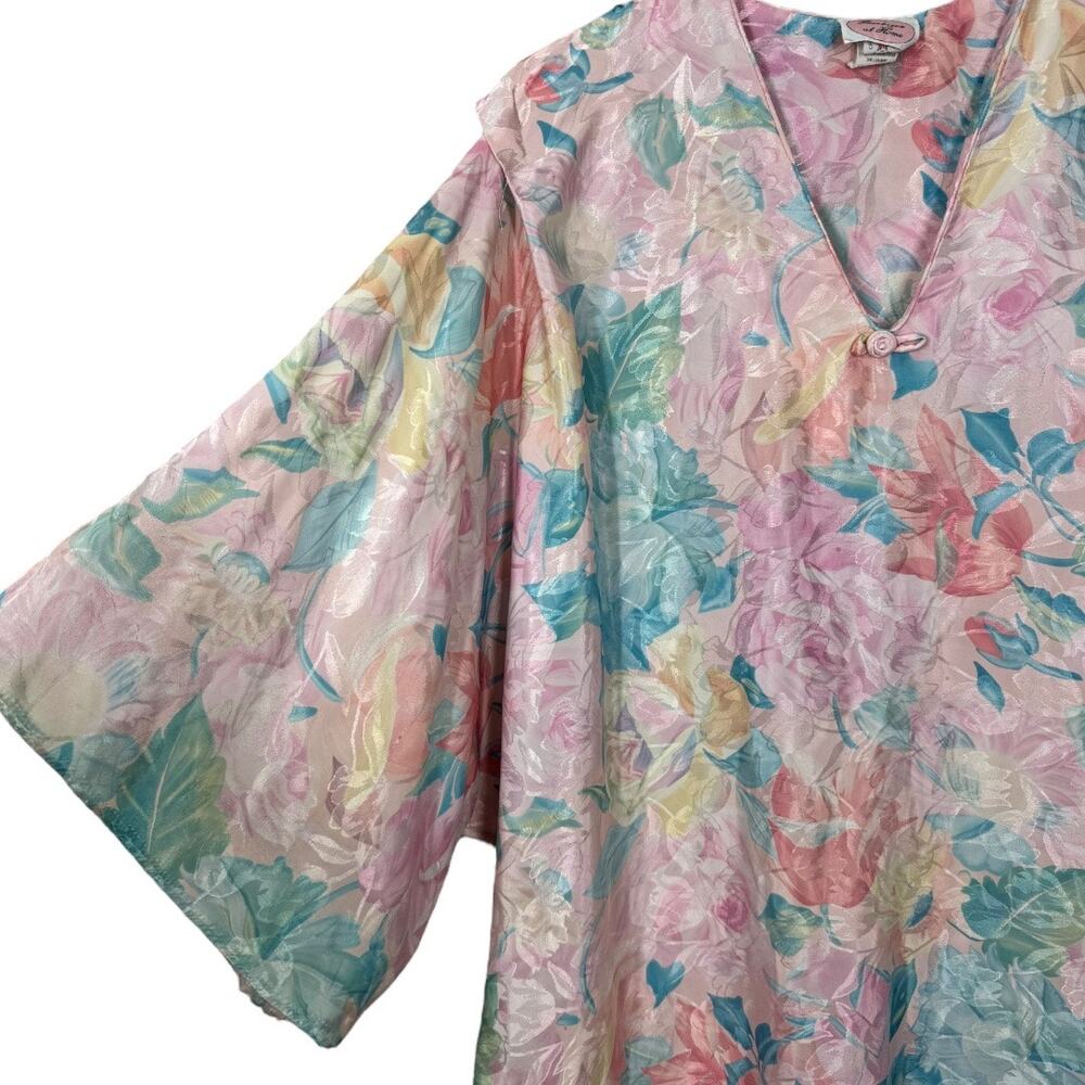 Vintage Barbizon At Home Caftan Mumu Floral Nightgown Petite Small Pink Maxi - Picture 4 of 11